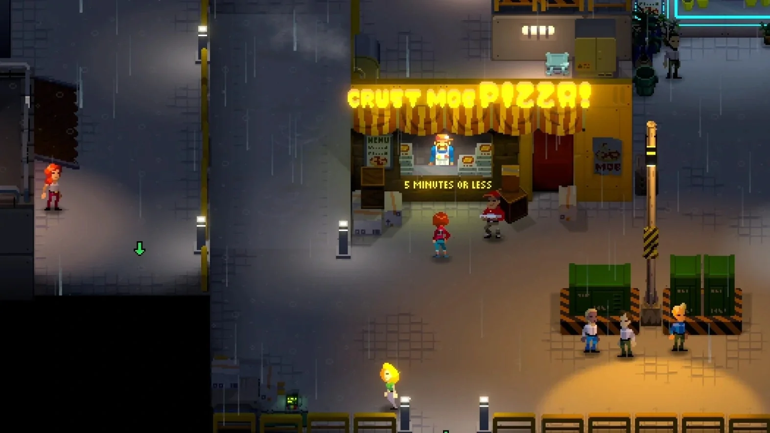 Standing outside the pizza store in the main town